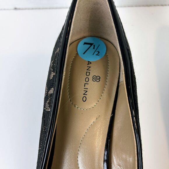 Bandolino Xylon Black + Gold Lace Brocade Ballet Shoes Block Heel Square Toe 7.5 - Picture 7 of 9